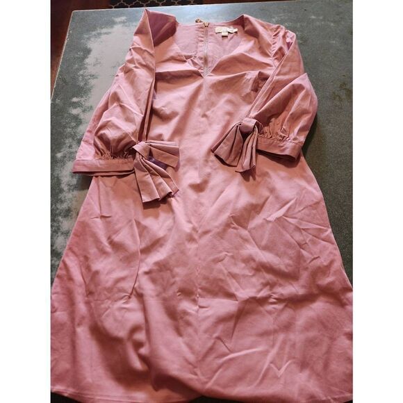 TED BAKER WOMEN TUNIC V-NECK DRESS DUSTY PINK BOW SOLYANE SIZE 0 (US 2) - Picture 2 of 5
